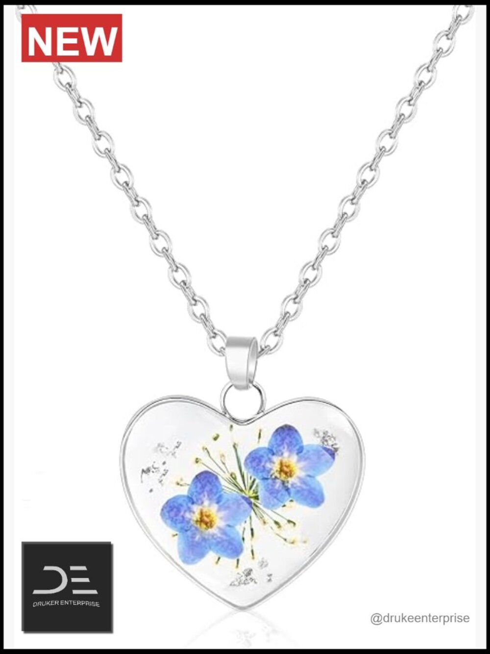 Handmade Pressed Flower Pendant Necklace with Resin, Stainless Steel Chain,